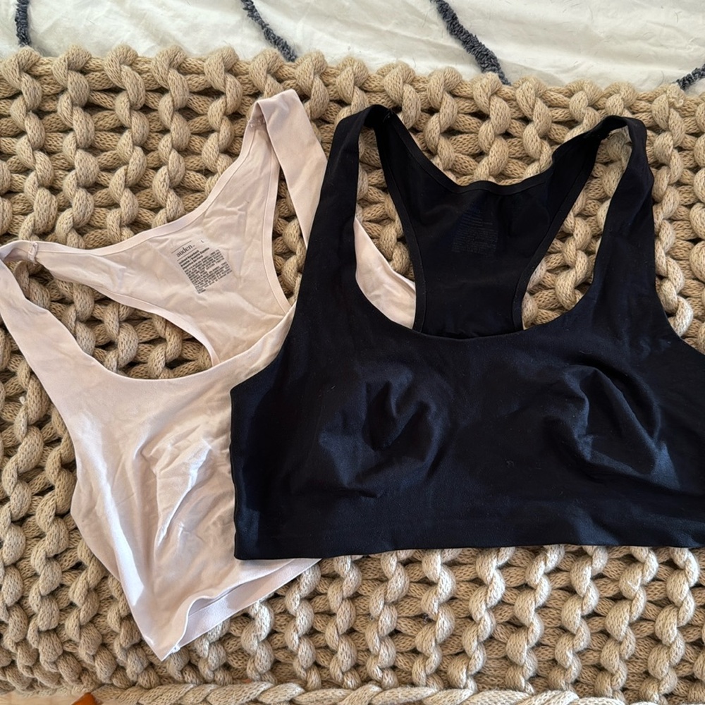 Lot of 2 Auden Unlined Racerback Bralettes - petal pink and black, size large L